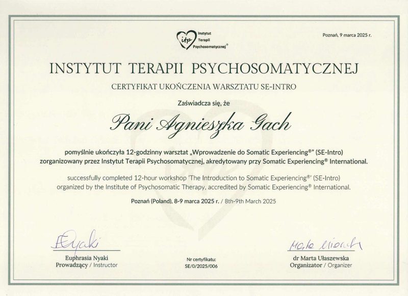 Wprowadzenie do Somatic Experiencing - Agnieszka Gach